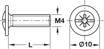gevindskrue, Tallerkenhoved, kombikrydskærv M4, hoveddiameter 10 mm