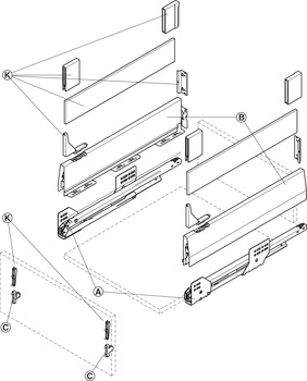 frontudtrækssæt, Häfele Matrix Box P50, med panelholder, sarghøjde 115 mm, bæreevne 50 kg