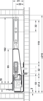 frontudtrækssæt, Häfele Matrix Box P50, med panelholder, sarghøjde 115 mm, bæreevne 50 kg